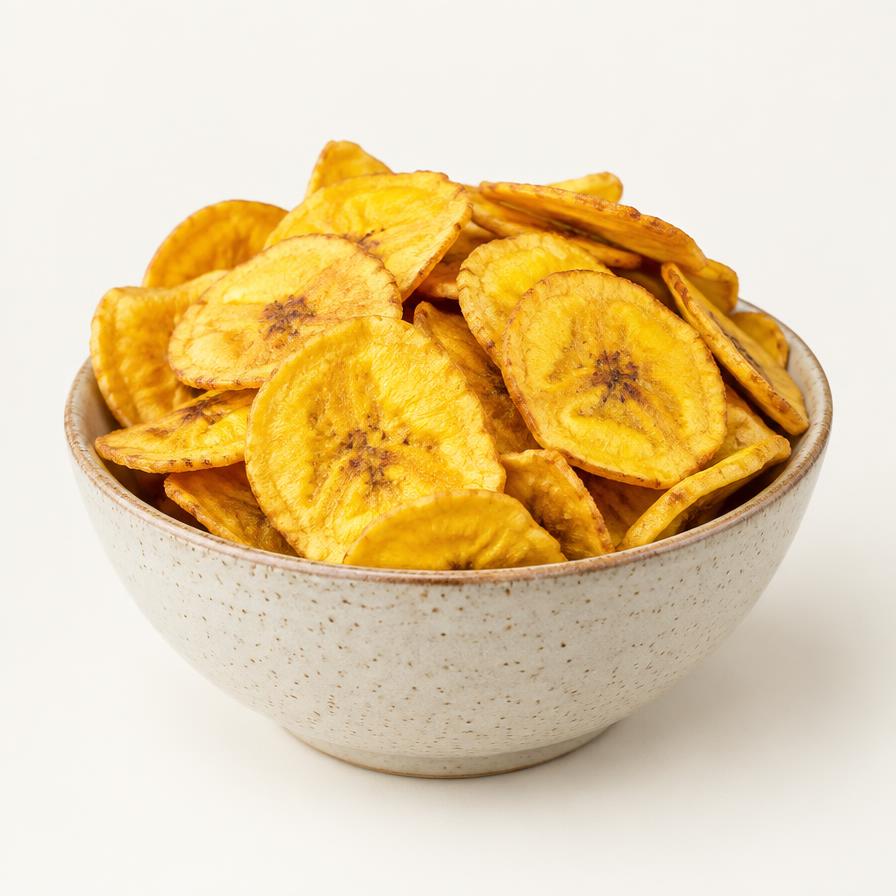 Bowl of golden plantain chips